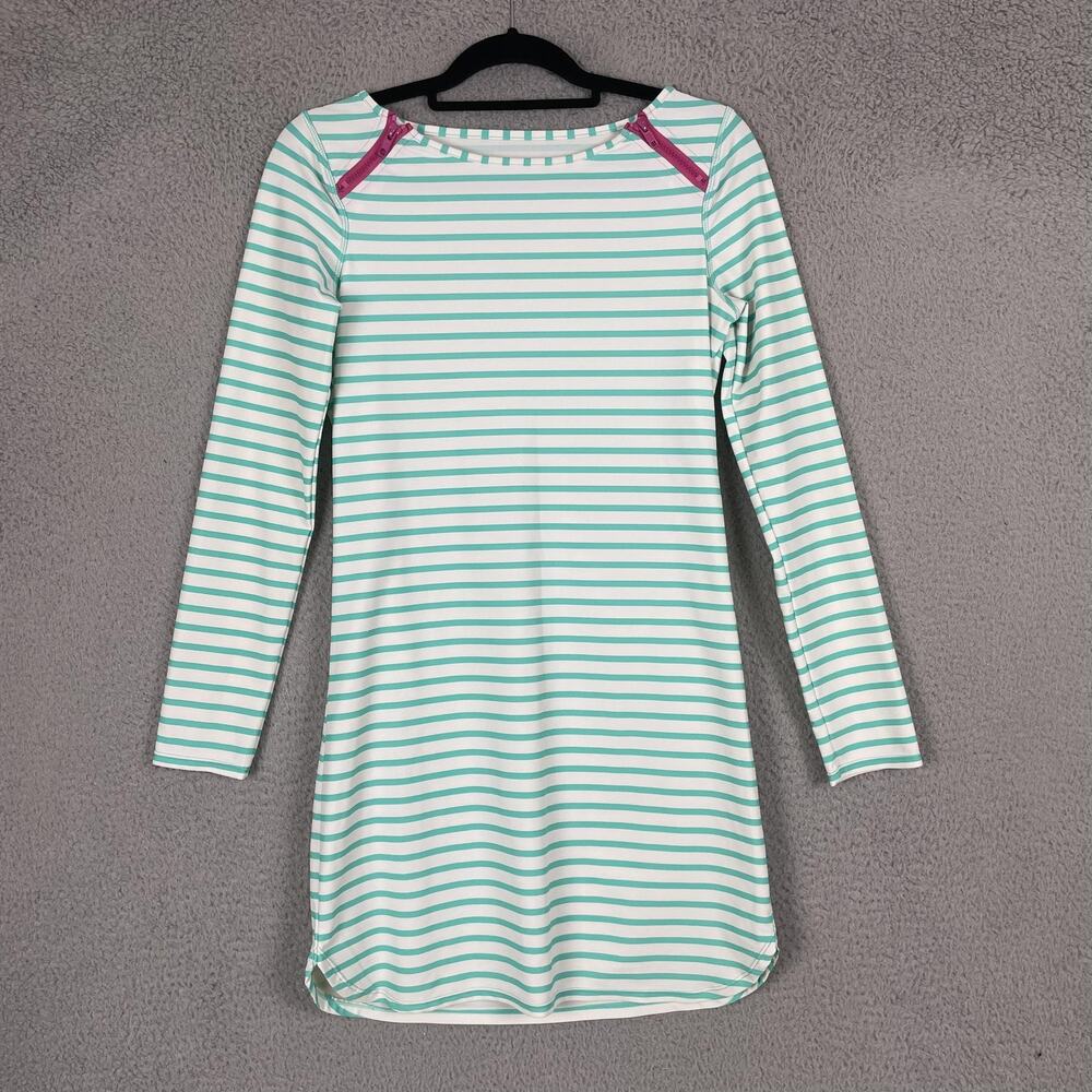 Cabana Life Dress Womens Small Aqua White Stripe Long Sleeve Rashguard Zipper